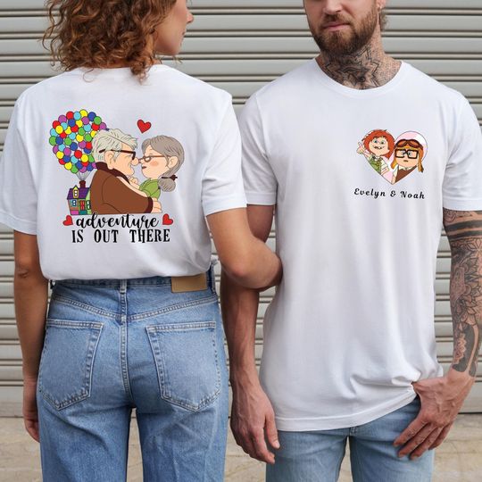 Custom Up Movie Shirt, Carl and Ellie Shirt, 2-Sided Cute Shirt, Pixar Up Movie Tee, Disney Matching Mom And Dad Shirt, Disney Couple Shirt