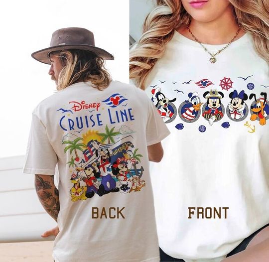 Vintage Disney Cruise Line Mickey and Friends shirt, 2 sides Disney Family Cruise Vacation shirt, Disneyland Vacation Tees
