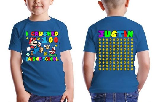 Mario 100 Days Of School Shirt, Custom 100Th Day Of School, Video Game 100 Days Shirt, Boys 100 Days Of School Shirt, 100 Gold Coins Luigi