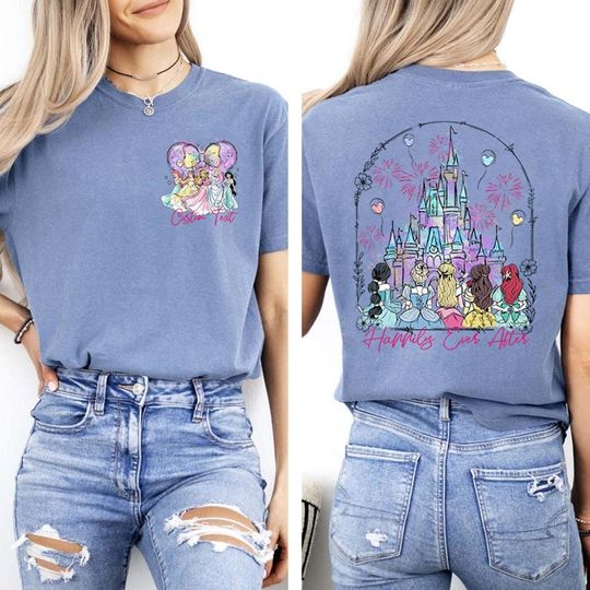 Two Sided Watercolor Princess Shirt, Princess Castle Girls Trip Shirt, Minnie Ears Princess Birthday Girls Matching Shirt, Birthday Gift
