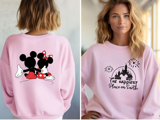 The Happiest Place On Earth Sweatshirt, Minnie and Mickey Disneyland Couple, Magical Kingdom, Disney Honeymoon Couple Sweaters