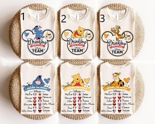 Disney Drinking Team Shirt, Epcot Pooh Bear Around The World Shirt, Winnie The Pooh Food and Wine Festival Tee, Disneyland Vacation 2025 Tee