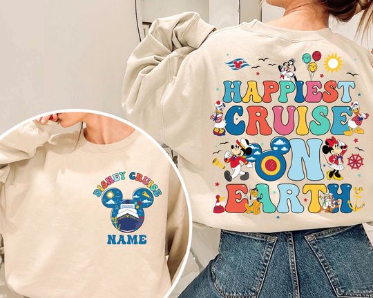 Personalized 2-sided Mickey & Friends Disney Cruise Shirt, Disney Happiest Cruise On Earth Shirt, Custom Family Cruise Group Matching Shirt