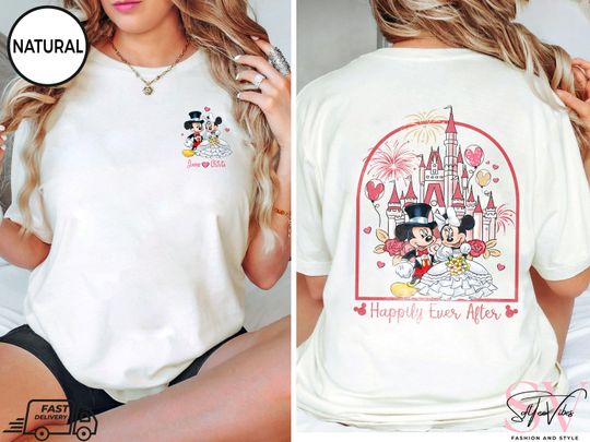 Discover Disney Mickey Minnie Couple Wedding Happily Ever After Shirt, WDW Disneyland Castle Wife Husband Honeymoon Trip, Disney Bride, Disney Family