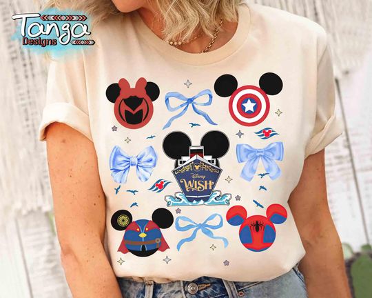 Coquette Bows Disney Cruise Line Day At Sea 2025 T-shirt, Thor Iron Man Hulk Cruise Trip T-shirt, Disney Family T-shirt