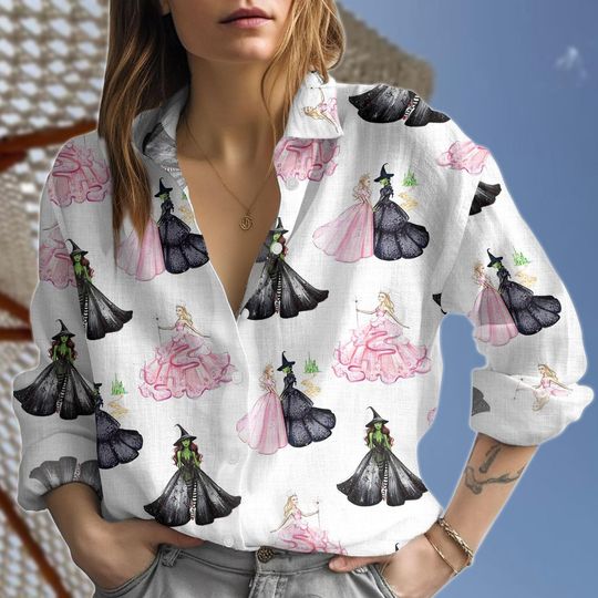 Wicked Blouse Shirt, Witches Vibes Women Blouses, Green Pink Witchcore, Broomstick Magic Wand, Wicca Lover Long Sleeve Shirt, Funny Gift