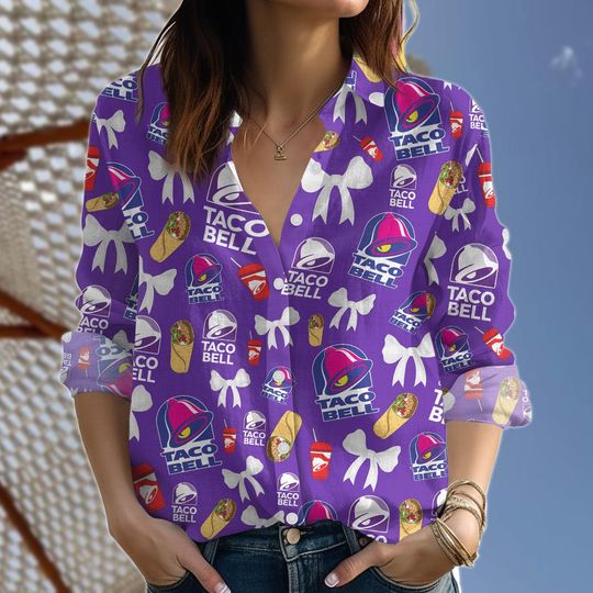 Taco Bell Blouse Shirt, Fast Food Blouse Women Shirt, Drinking Blouses Tops Women, Casual Shirt, Long Sleeve Shirt, Funny Gift For Her
