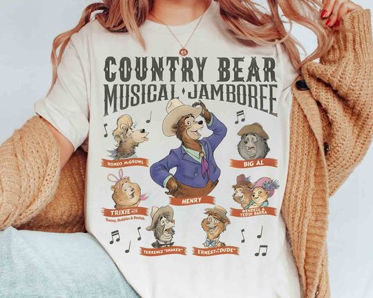 Vintage Disney Country Bear Jamboree Musical Characters Group T-shirt, Disney Country Bear Poster T-shirt, Disneyland T-shirt