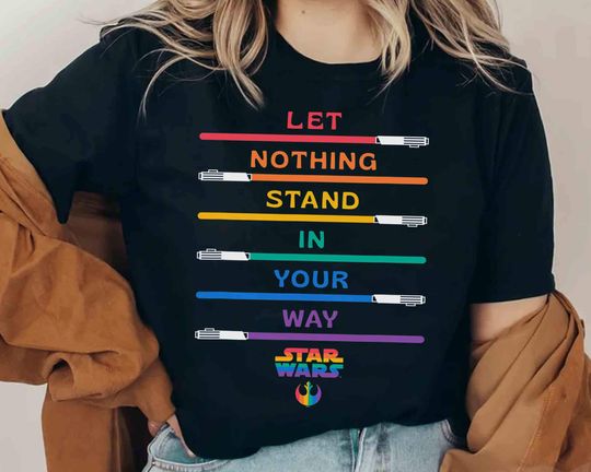 Disney Star Wars Pride Let Nothing Stand In Your Way Rainbow Lightsaber T-Shirt, Galaxy's Edge Hollywood Studios T-Shirt