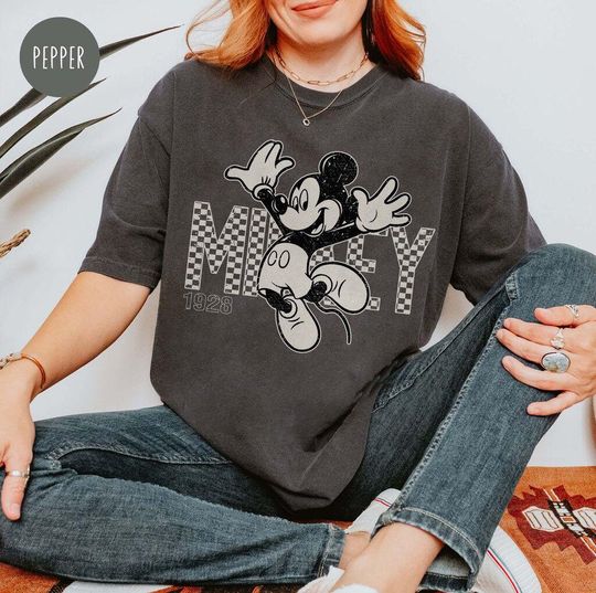 Discover Retro Mickey Minnie Checkered T-Shirt, Disney Checkered T-Shirt, Disney Trip 2025 T-Shirt, Disneyland T-Shirt