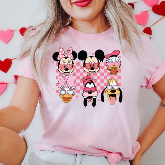 Checkered Mickey And Friends Valentine T-Shirt, Disney Valentine T-Shirt, Cute Valentines Gift, Mickey Co Valentine T-Shirt