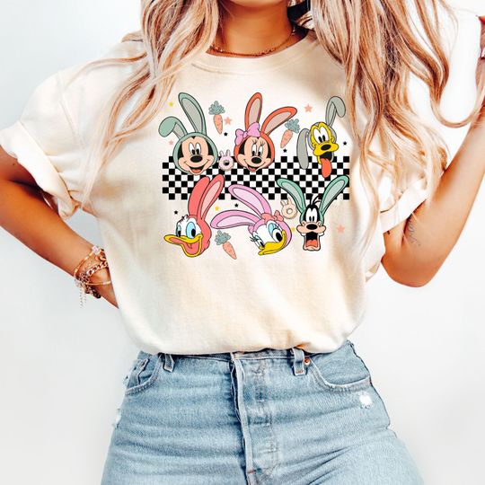 Disney Easter T-Shirt, Checkered Mickey And Friends Bunny T-Shirt, Bunny Mickey T-Shirt, Bunny Minnie T-Shirt