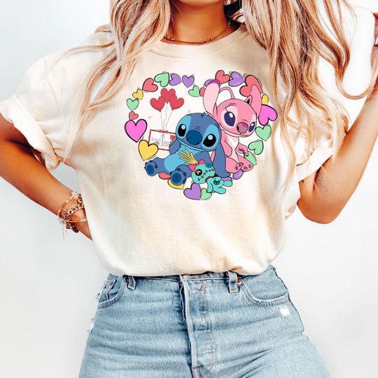 Stitch And Angel Valentines Day T-Shirt, Stitch And Angel Love T-Shirt, Disney Valentine T-Shirt