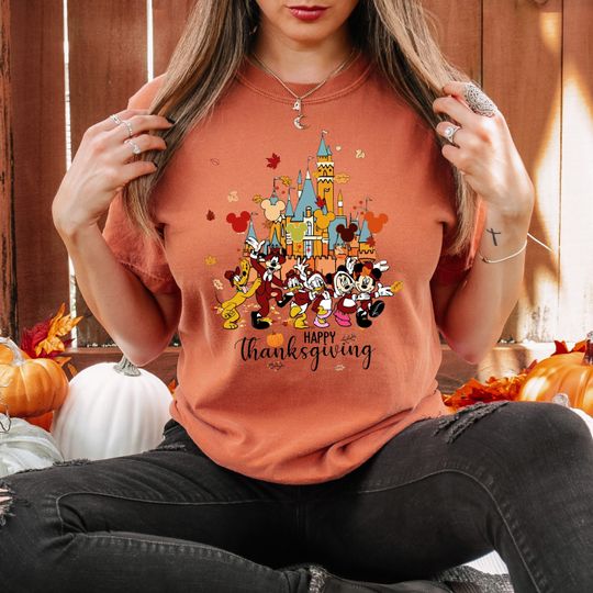 Disney Characters Happy Thanksgiving T-Shirt, Disney Thanksgiving T-Shirt, Disney Fall Vibes T-Shirt