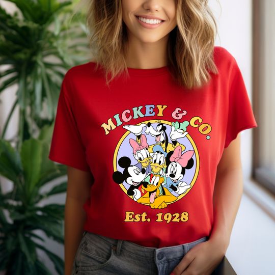 Discover Vintage Mickey & Co Est 1928 T-Shirt, Retro Mickey and Friends T-Shirt, Disney Family T-Shirt, Disney World T-Shirt