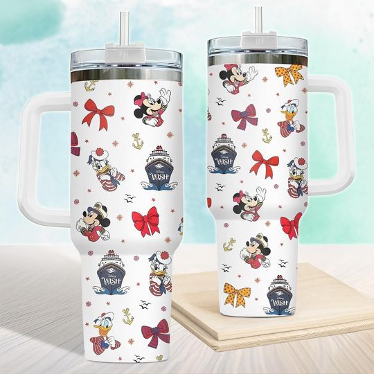 Disney Cruise Tumbler 40oz, Coquette Bows Mickey & Friends Tumbler, Family Cruise Tumbler, Coquette Bows Tumbler
