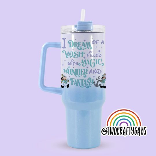 Disney Cruise Line Personalized 40 oz Quencher Tumbler Cup Dupe (Disney, Wish, Wonder, Fantasy, Magic, Dream, Vacation, Custom Name Plate)