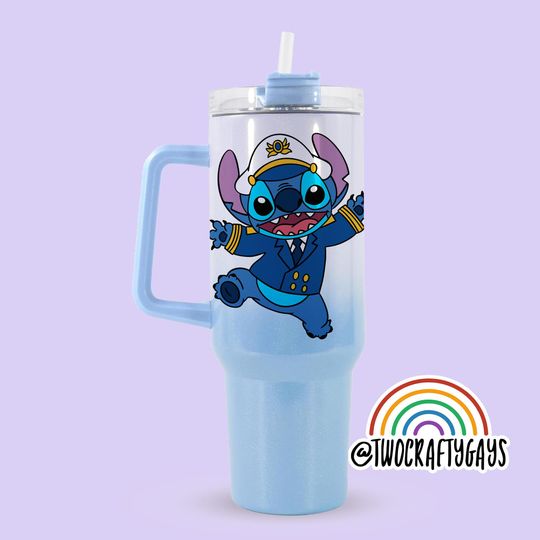 Disney Cruise Line Personalized 40 oz Quencher Tumbler Cup Dupe with Handle (Disney, Stitch, Family Vacation, Custom Name Plate)