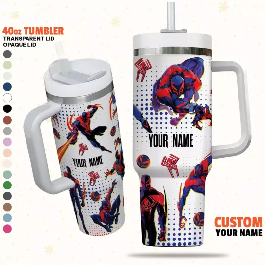 Custom Spiderman 2099 Colorful Tumbler Custom Name Across Spider Verse 40oz