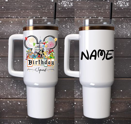 Disney 40 oz Handle Birthday Tumbler,Disney Birthday Minnie and Mickey Tumbler,Disney Tumbler,Disney Vacation Tumbler,Birthday Tumbler