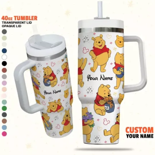 Custom Disney Friends Winnie the Pooh Colorful Tumbler, Personalized Disney 40oz
