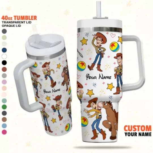 Custom Disney Toy Story Woody Colorful Tumbler, Personalized Disney 40oz Tumbler