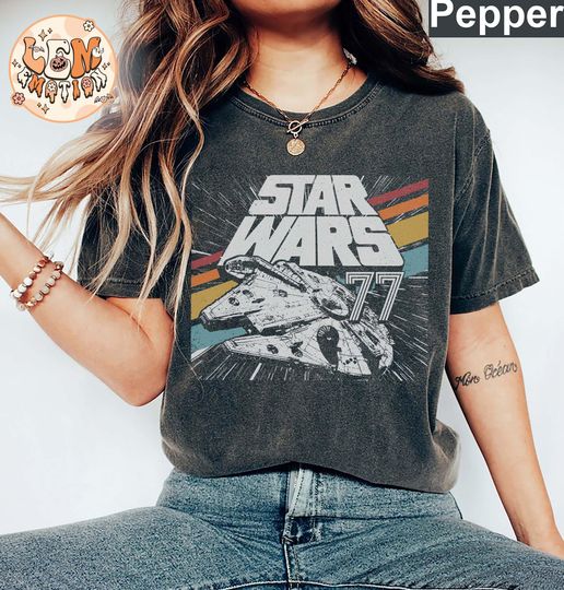 Retro Disney Star Wars Millennium Falcon Retro Rainbow Stripe Shirt, Galaxy's Edge Unisex Shirt, Family Birthday Gift, Disney Trip Shirt