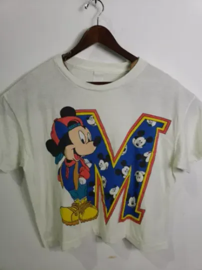 Vintage Disney Authentic Mickey Mouse Women’s Crop Top  White Tee
