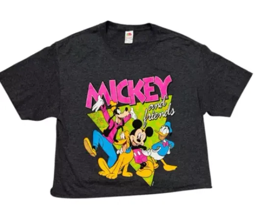 Disney Mickey and Friends Womens Size M Charcoal Gray Character Graphic Crop Top