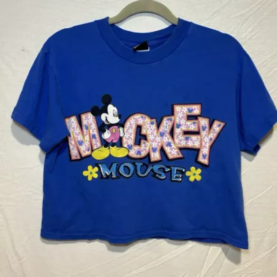 Vintage 1990's Disney Mickey Mouse Blue Crop Top Women's Size Small