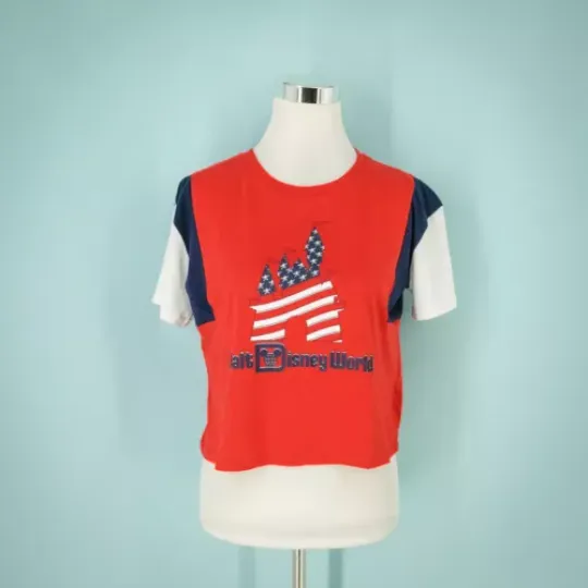 Disney Parks Size Small S Cinde Castle Print Stars Stripes Crop Red Top