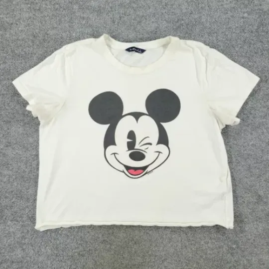 Abercrombie X Disney Shirt Women Large White Mickey Mouse Crop Top Short Sleeve