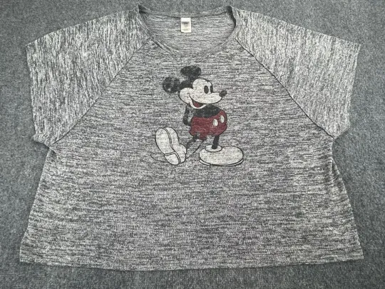 Vtg Mickey Mouse Shirt Women's XXL Gray Rayon Disney Jerry Leigh Crop Top Blouse