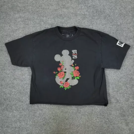 Disney X Neff Shirt Women Large Black Mickey Mouse Crop Top Graphic Short Sleeve