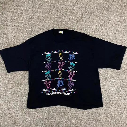 Vintage Flintstones T Shirt Womens L Graphic Cropped Disney Carowinds
