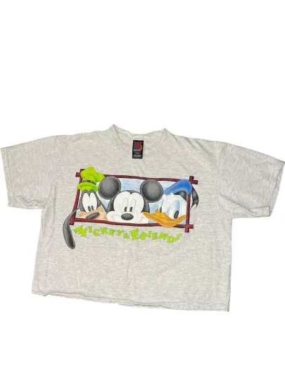 Vintage Mickey & Friends Women’s Crop Top T Shirt Size Large Mickey Unlimited