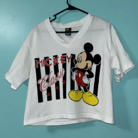 Vintage Mickey Mouse Disney T Shirt Crop Cut Boxy Fit White