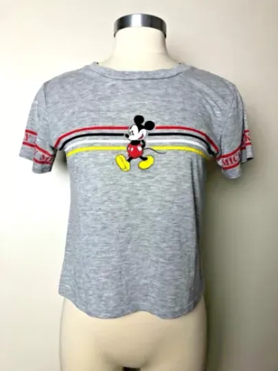 Vintage 90s Mickey Mouse DISNEY Striped CROP TOP Half Shirt Emo Punk Sz S