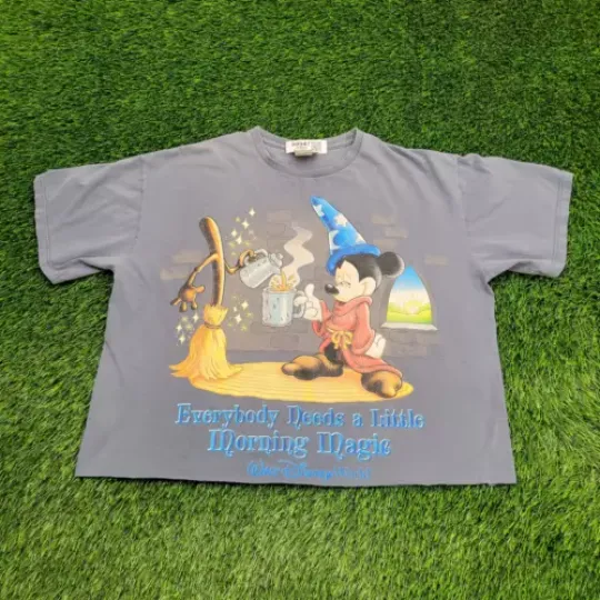 Vintage Y2K Mickey Mouse Crop-Top Shirt Women 2XL 25x23 Blue