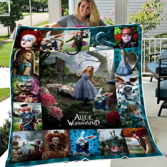 Alice In Wonderland Quilt Blanket, Gifts for Family, Gift for Fans