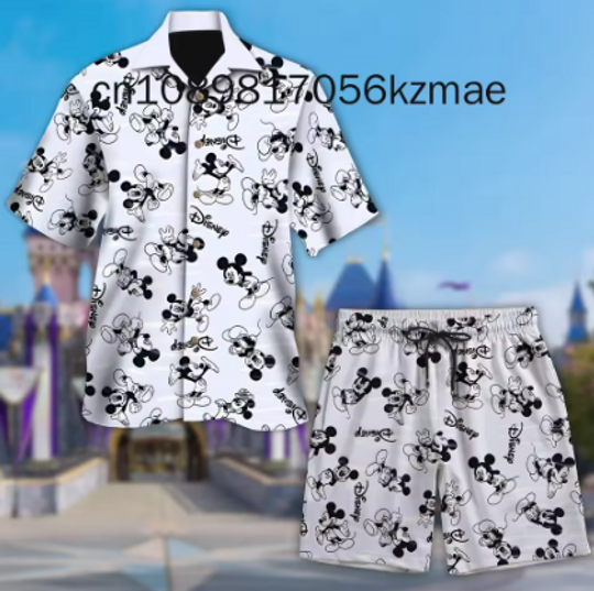 Mickey Mouse Cruise Pirate Hawaii Beach Shirt Shorts Set Casual Beach Vacation Short Sleeve Set Disney Beach Retro Button Shirt