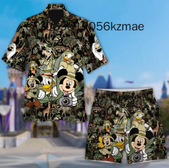 Mickey Mouse Cruise Pirate Hawaii Beach Shirt Shorts Set Casual Beach Vacation Short Sleeve Set Disney Beach Retro Button Shirt