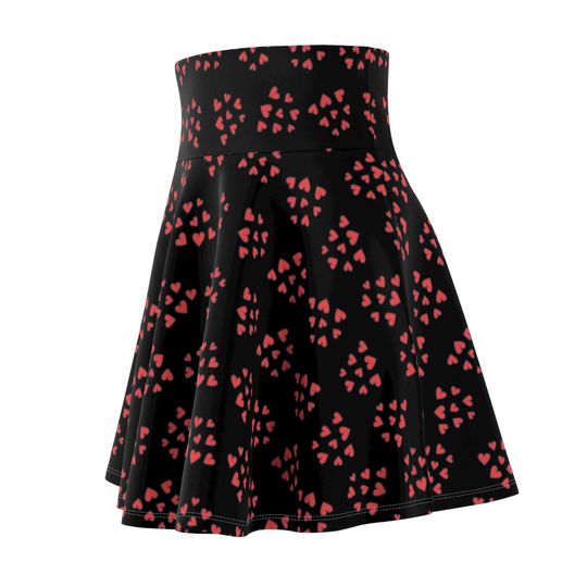 Heart Women's Skater Skirt, Valentine's Day, Red Skater Skirt, Love Print, Romantic Fashion, Midi Skirt