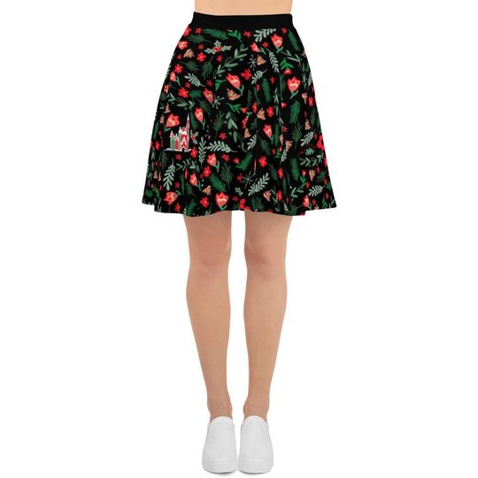 Cinde Castle Disney Skirt Christmas Skirt Black Christmas Garden Disney Holiday Skater Skirt- Black