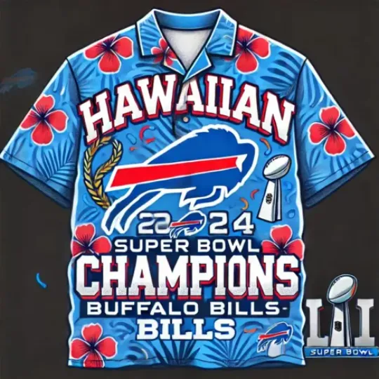 Buffalo Bills Hawaiian Shirt - Super Bowl Champions, Confetti & Laurel
