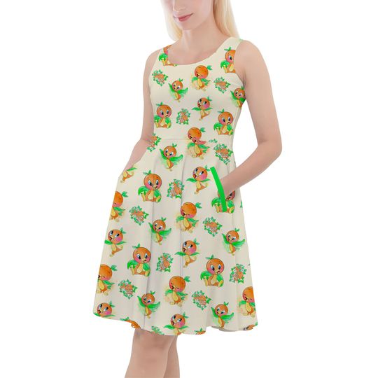 Little Orange Bird - Theme Park Inspired Skater Dress With Pockets in Xs - 5XL - RUSH AVAIL!