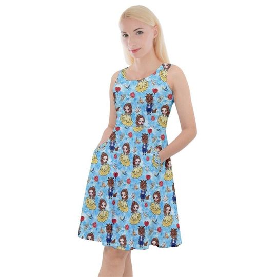 Beauty and the beast inspired cute print skater dress- Sizes S- 5XL plus size
