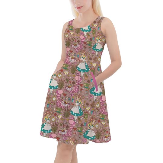 Cottagecore Alice in Wonderland - Theme Park Inspired Skater Dress With Pockets in Xs - 5XL - RUSH AVAIL!