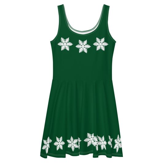 Minnie and Mickey Christmas Dress Disney Christmas Outfit Snowflake Green Sweater Skater Dress