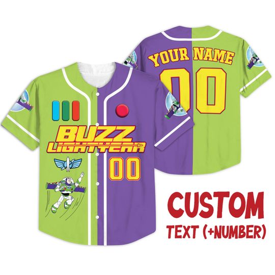 Personalized Buzz Lightyear Baseball Jersey, Custom Kids Youth Adult Disney Baseball Jersey Sports Outfits Pixar Toy Story Shirts